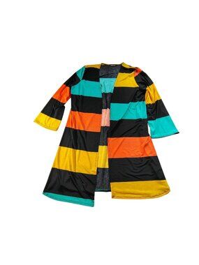 Hemish USA Colorful  Striped Duster Cardigan  With Open Front & Long Sleeves L